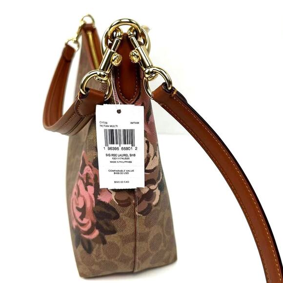 Coach Laurel Shoulder Bag In Signature Canvas Rose Print In Gold/Tan CY729 - Picture 10 of 16